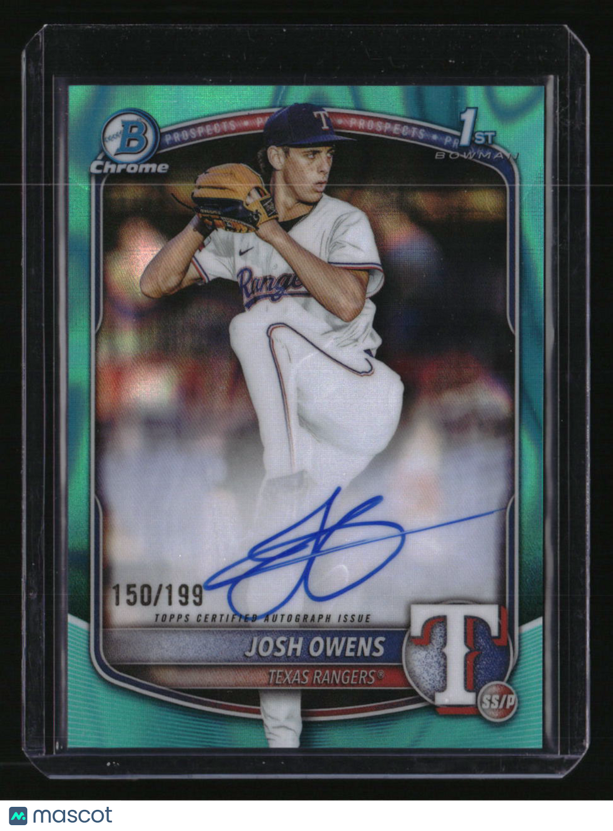 2025 Bowman Draft Josh Owens Chrome Prospect Autographs Aqua Lava #/199