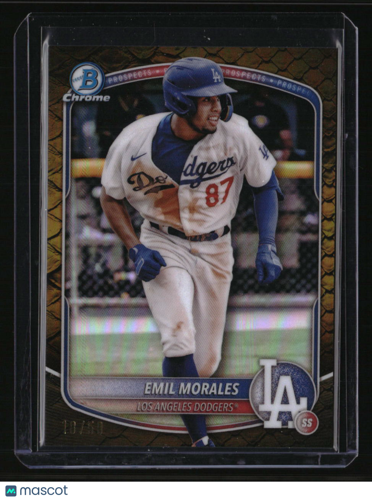 2025 Bowman Emil Morales Chrome Prospects Reptilian Gold Refractor #/50