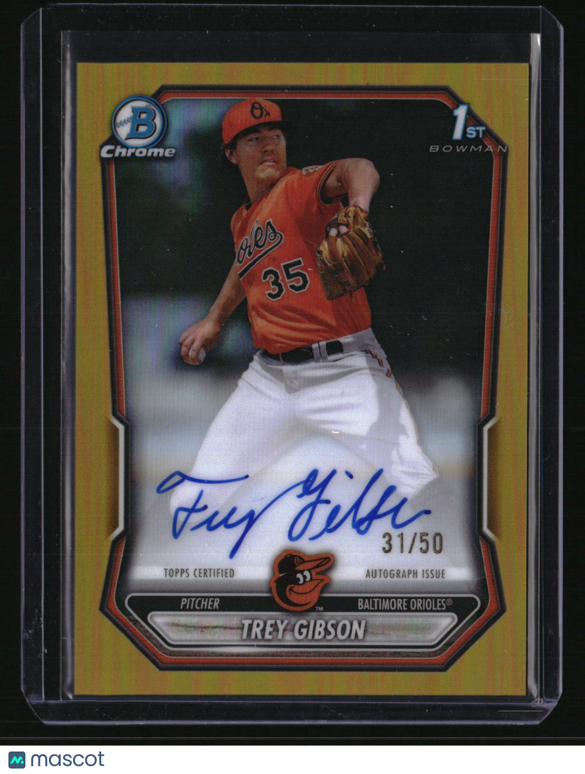 2026 Bowman Trey Gibson Chrome Prospect Autographs Gold Refractors #/50