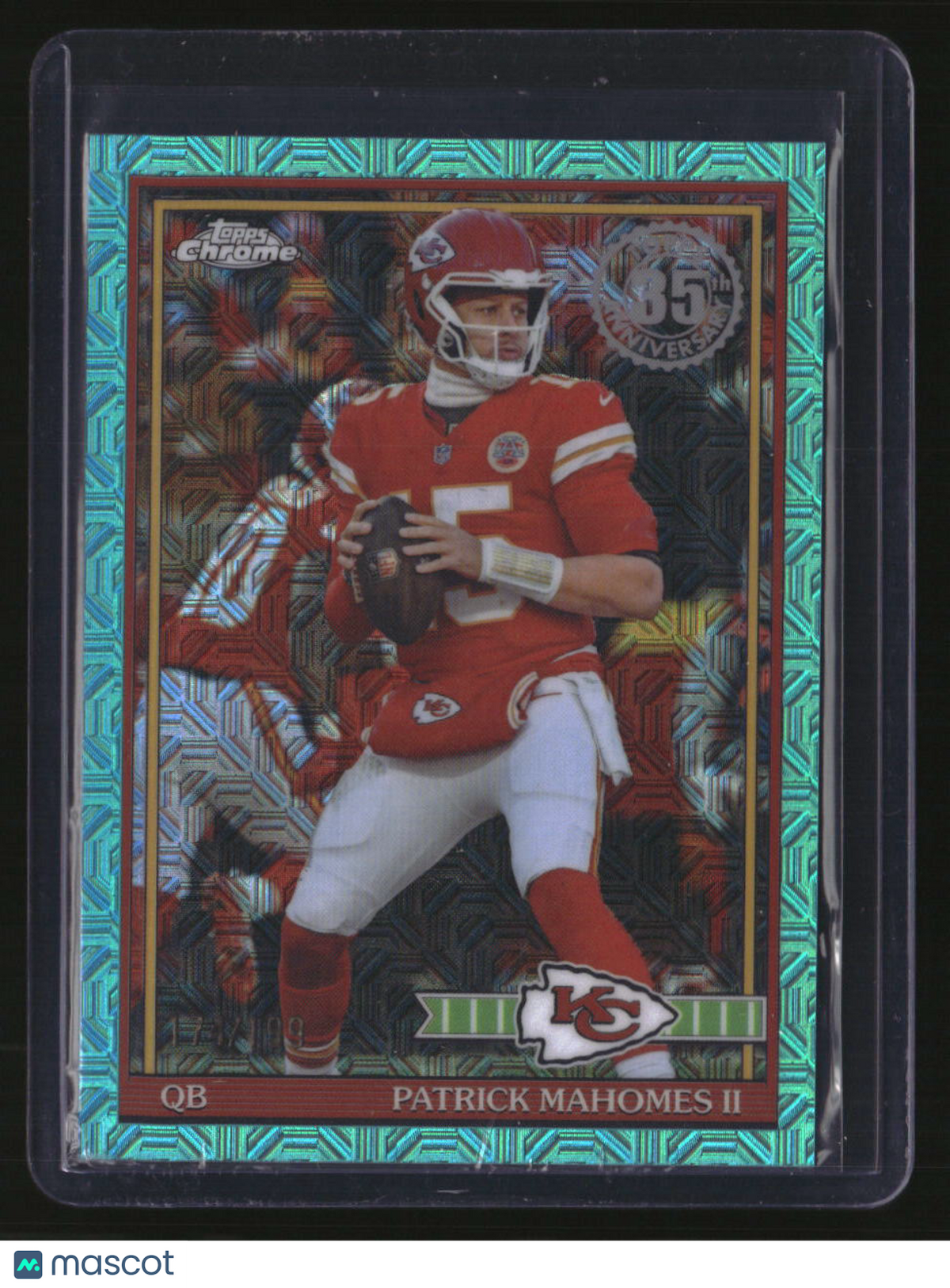 2026 Topps Flagship Patrick Mahomes II 35th Anniversary Chrome Aqua #/199