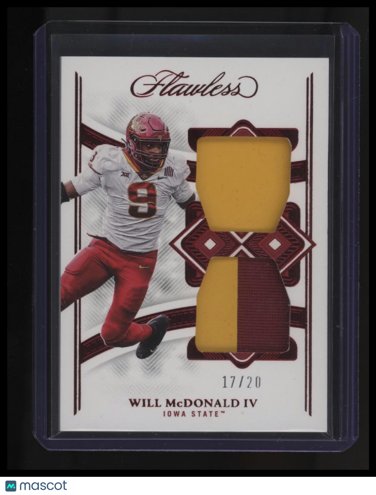 2023 Panini Flawless Collegiate Will McDonald IV Rookie Dual Patches Ruby #/20