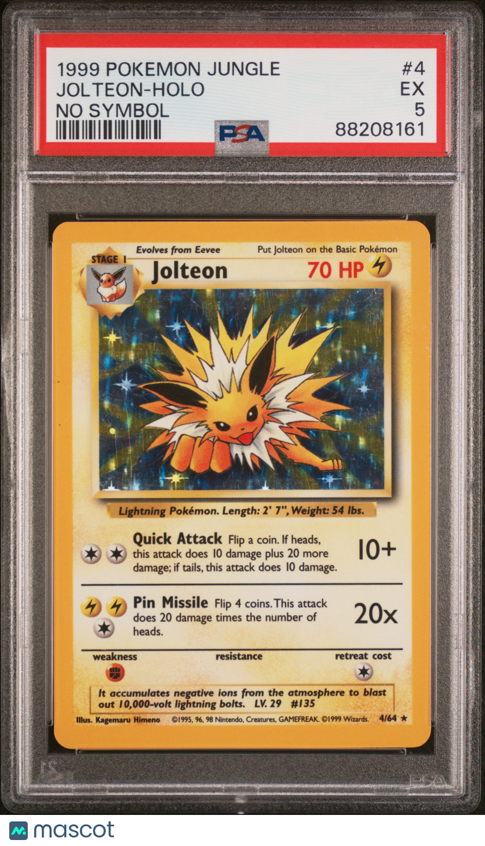 1999 Pokemon Jungle Jolteon-Holo No Symbol PSA 5