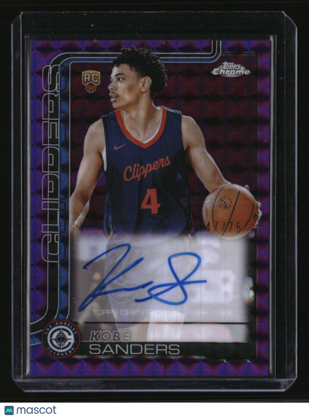 2025-26 Topps Chrome Kobe Sanders Chrome Rookie Auto Purple Geometric #/75