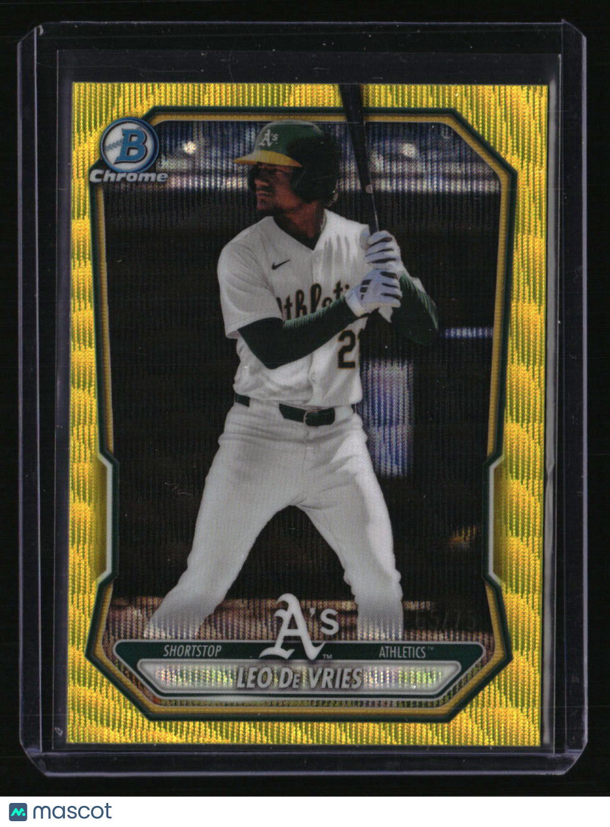 2026 Bowman Leo De Vries Chrome Prospects Yellow Wave Refractor #/75