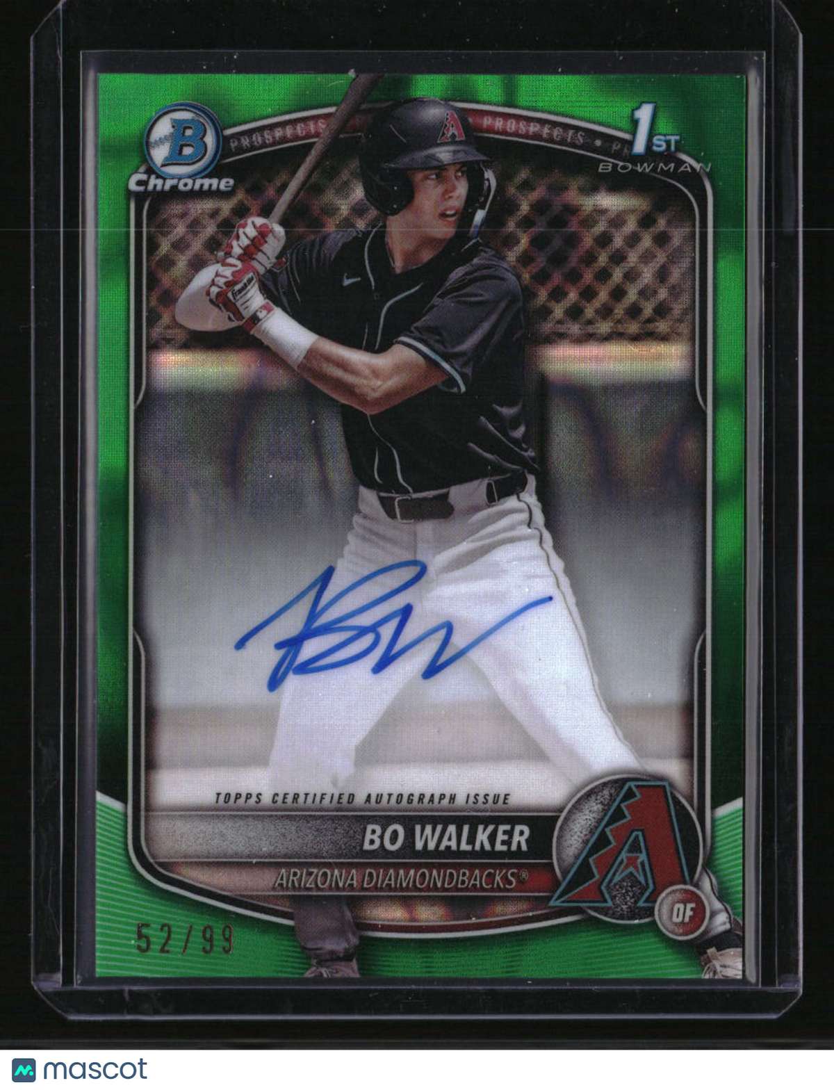 2025 Bowman Bo Walker Chrome Prospects Autographs Green Lava Refractor #/99