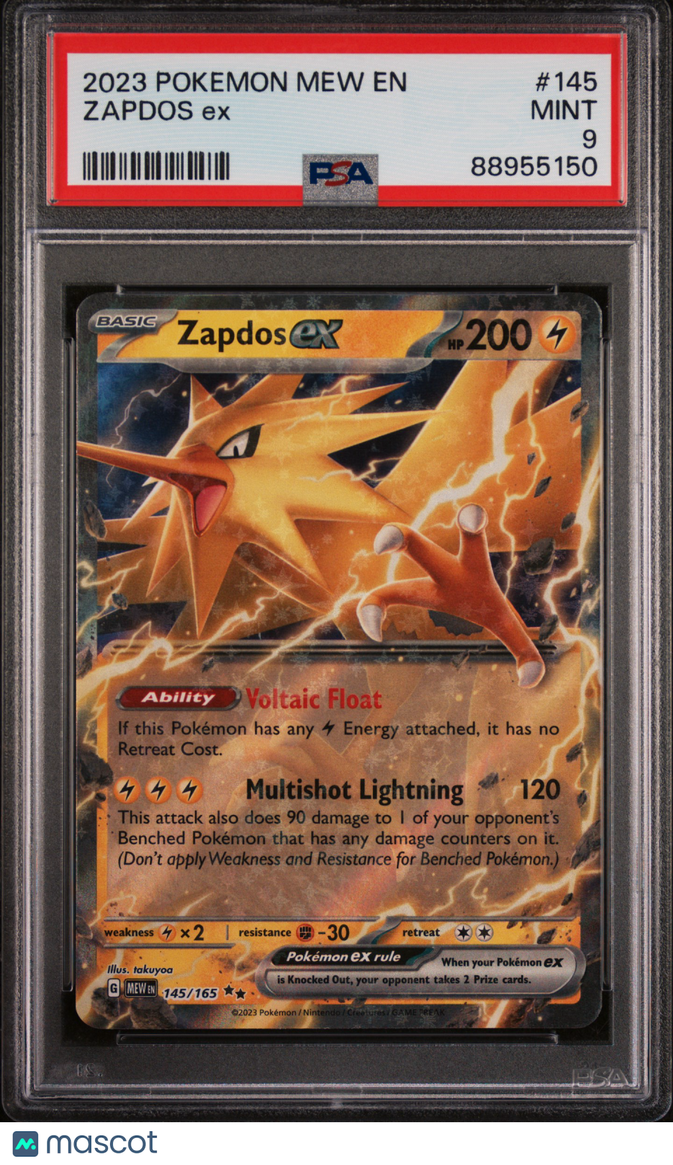 2023 Pokemon Mew En-151 Zapdos Ex PSA 9
