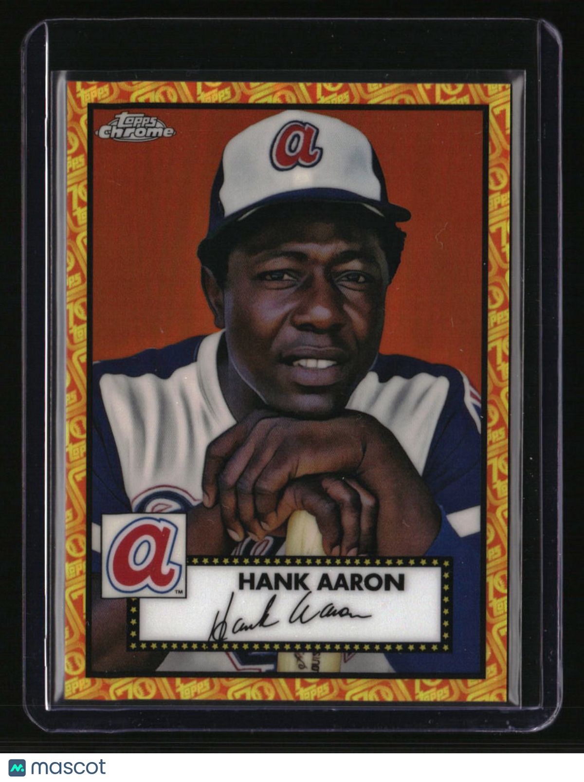 2021 Topps Chrome Plat Anniversary Hank Aaron Orange/Yellow 70th Anniversary /25