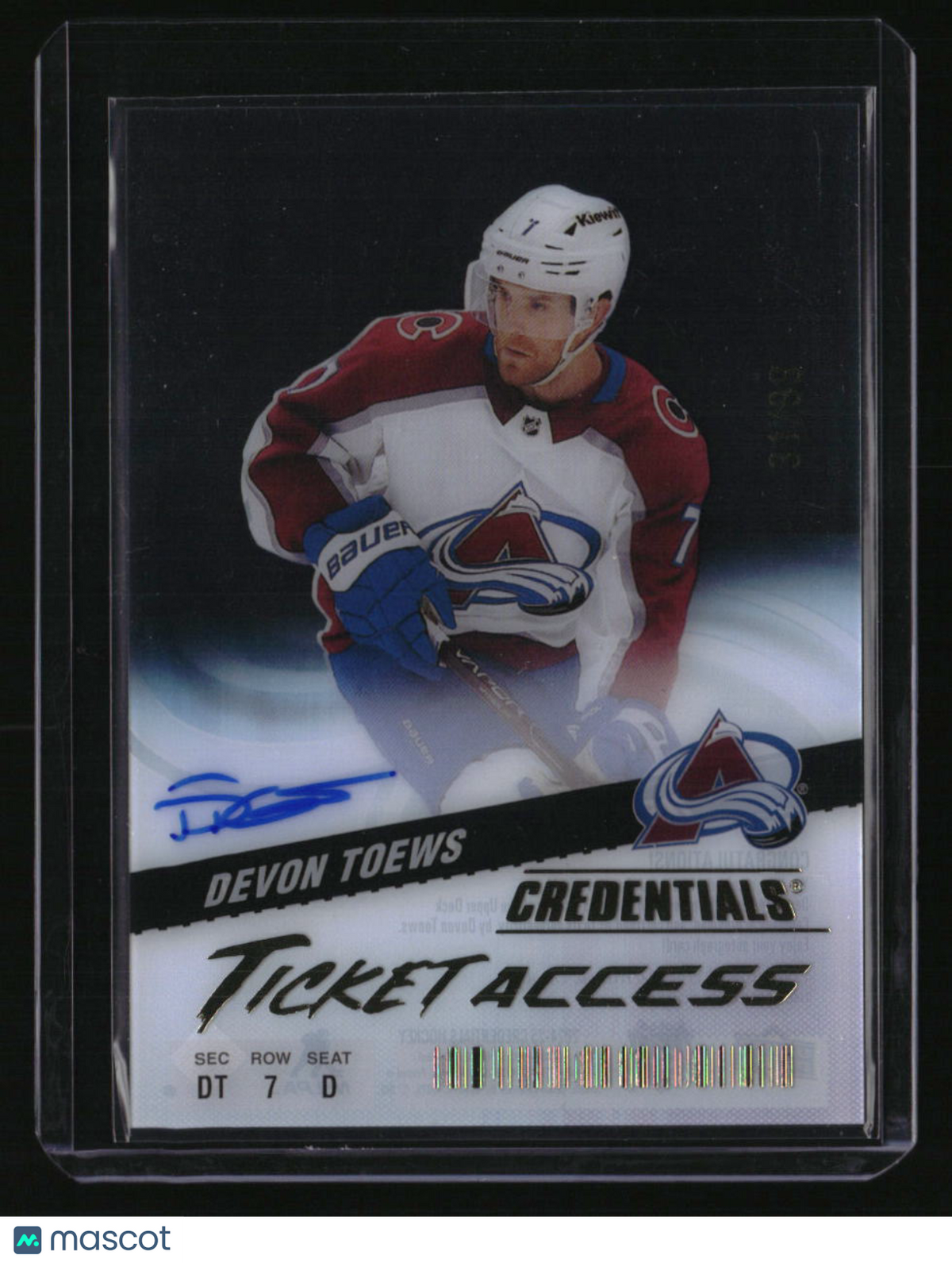 2021-22 Upper Deck Credentials Devon Toews Ticket Access Acetate Autographs #/99