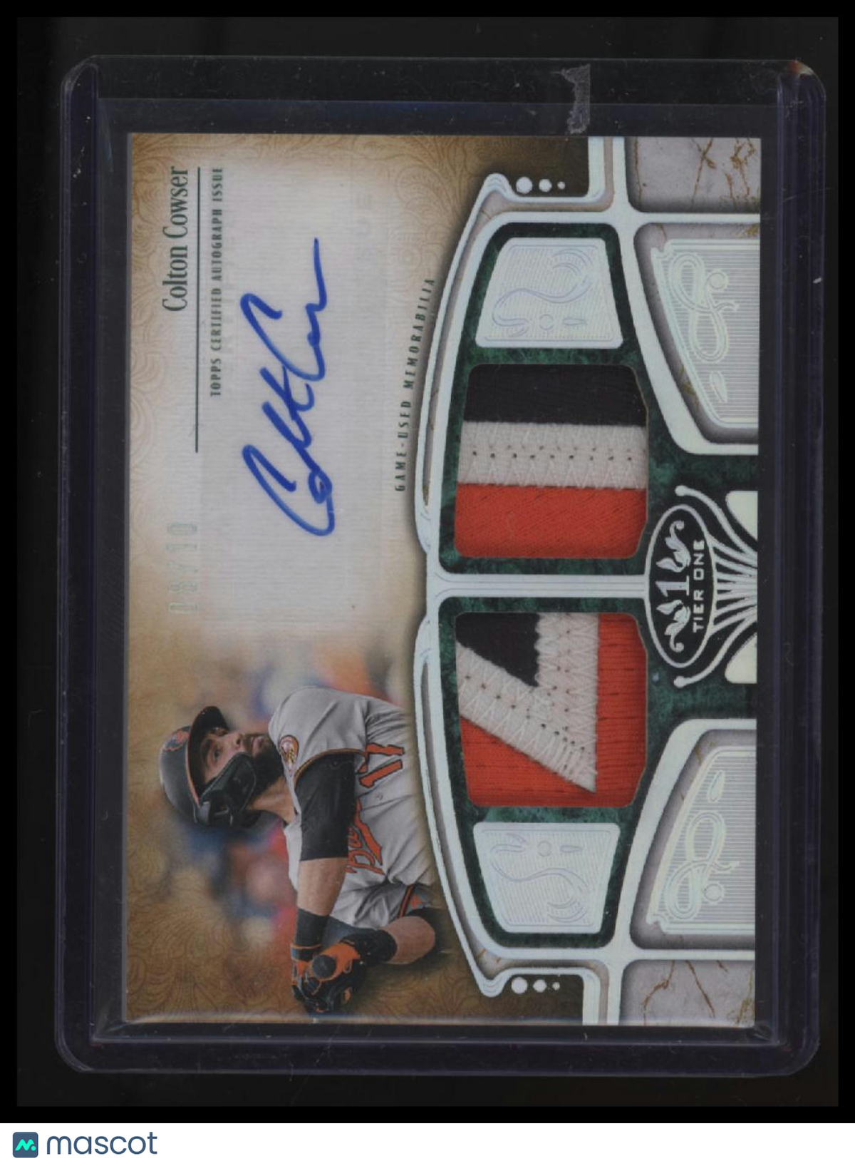 2026 Topps Tier One Colton Cowser Autographed Tier One Relics Dual Patch