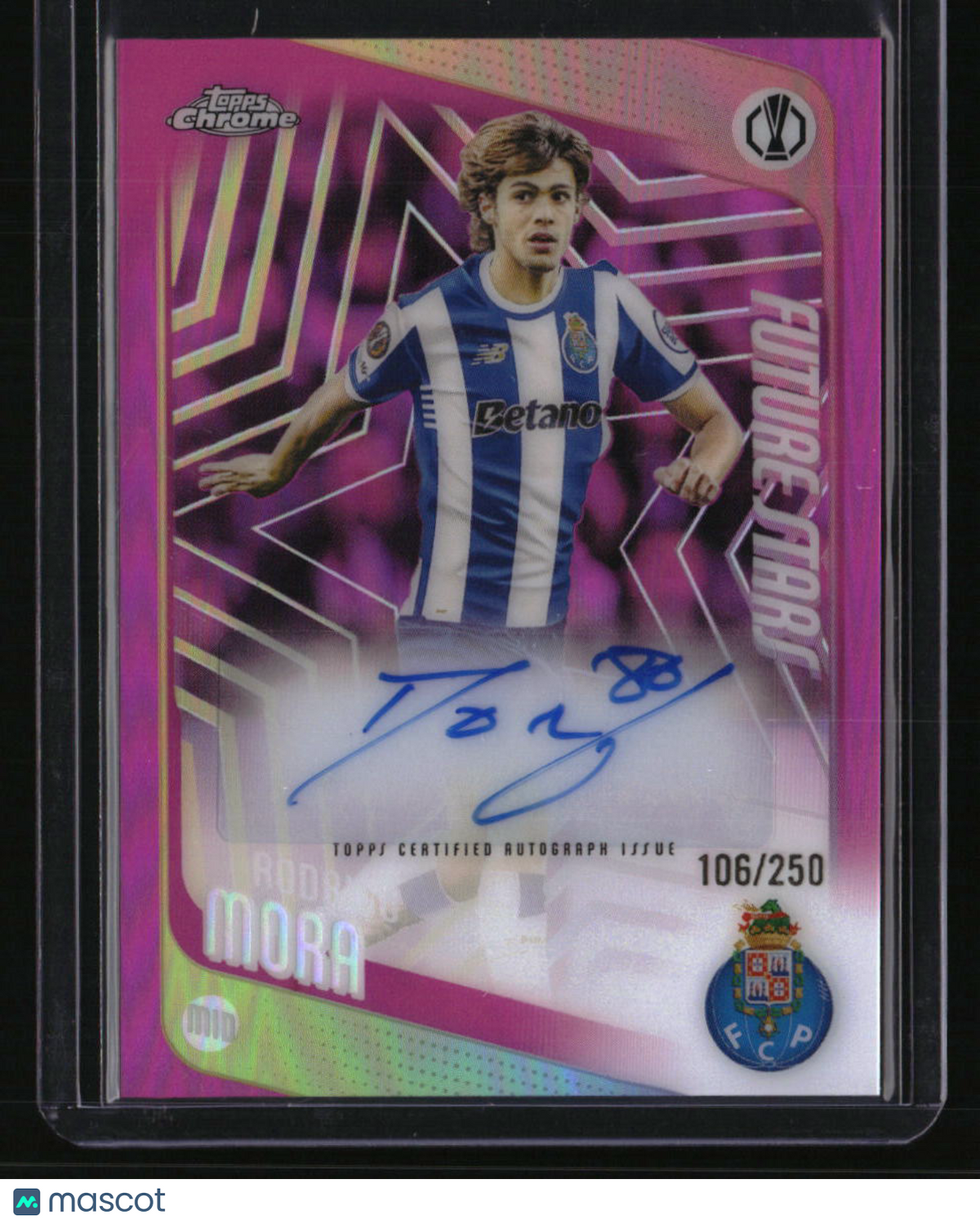 2025-26 Topps Chrome UEFA CC Rodrigo Mora Future Stars Auto Pink #/250