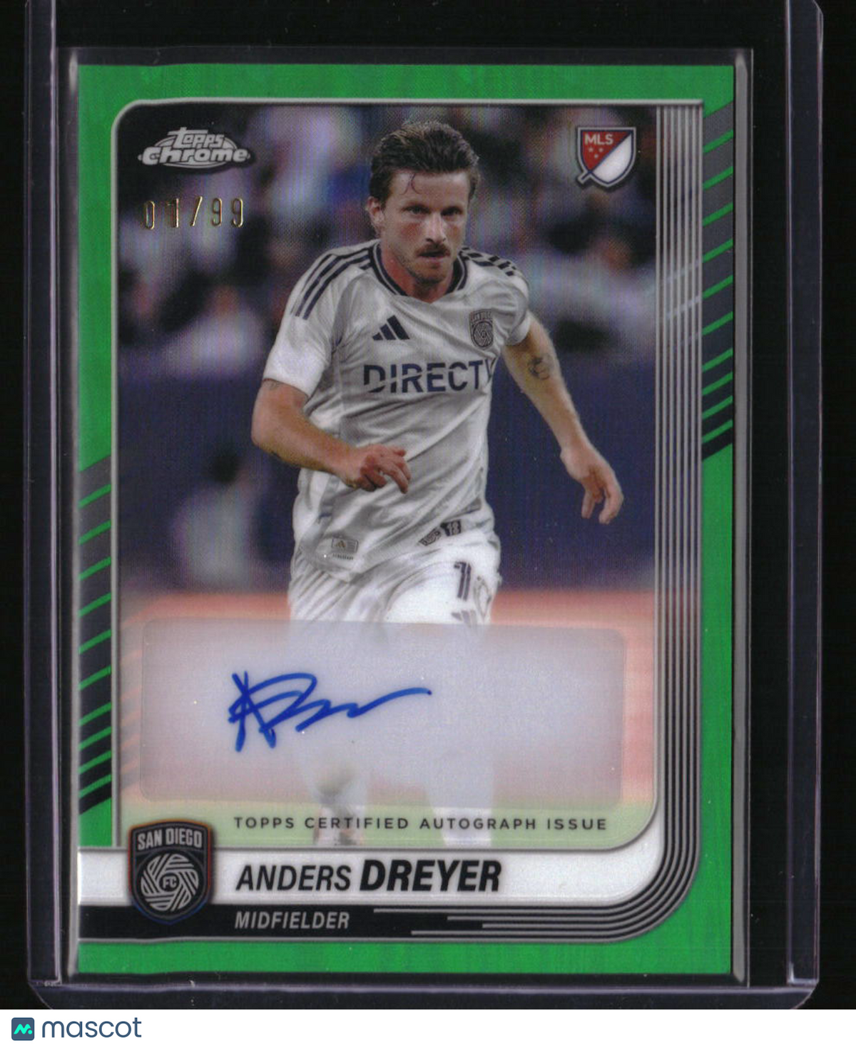 2025 Topps Chrome MLS Anders Dreyer Chrome Autographs Green Refractor #/99