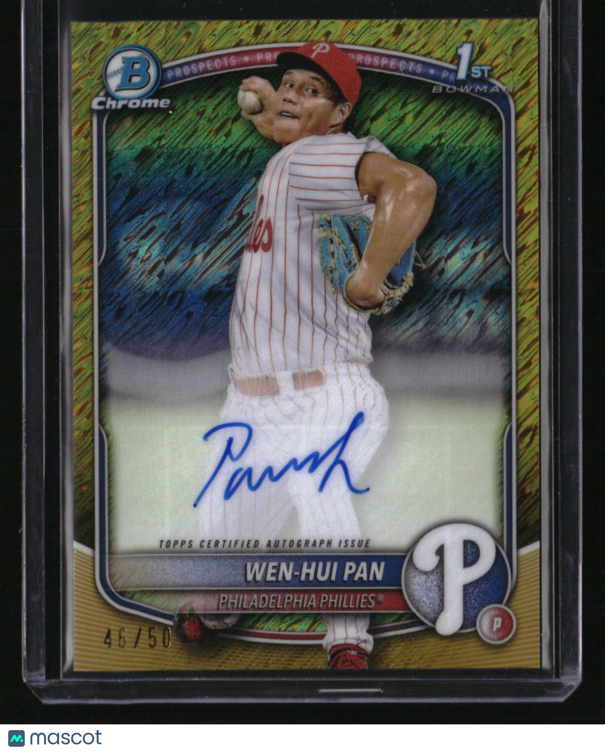 2025 Bowman Wen-Hui Pan Chrome Prospects Autographs Gold Shimmer Refractor #/50