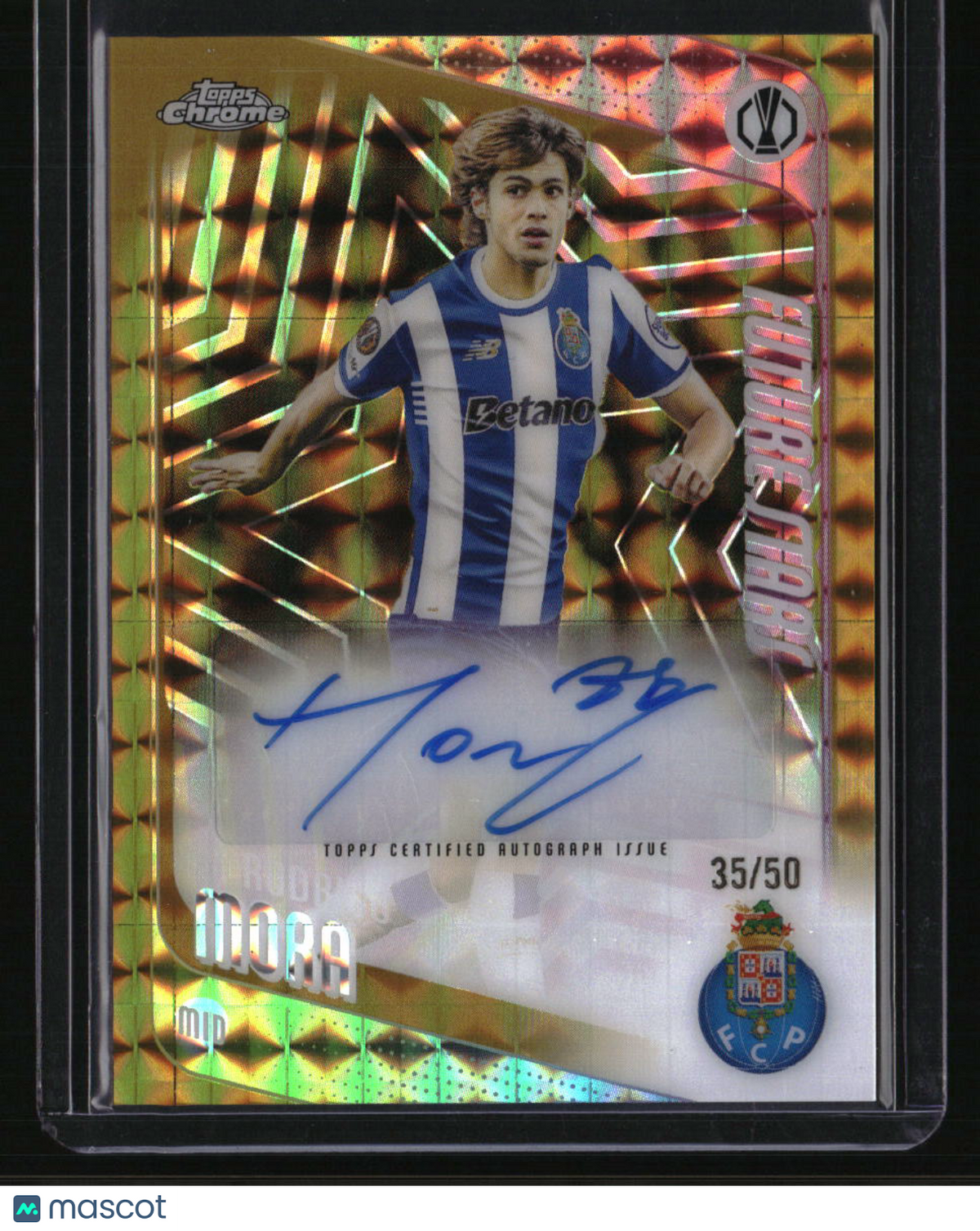 2025-26 Topps Chrome UEFA Club Rodrigo Mora Future Stars Auto Gold Geo. #/50