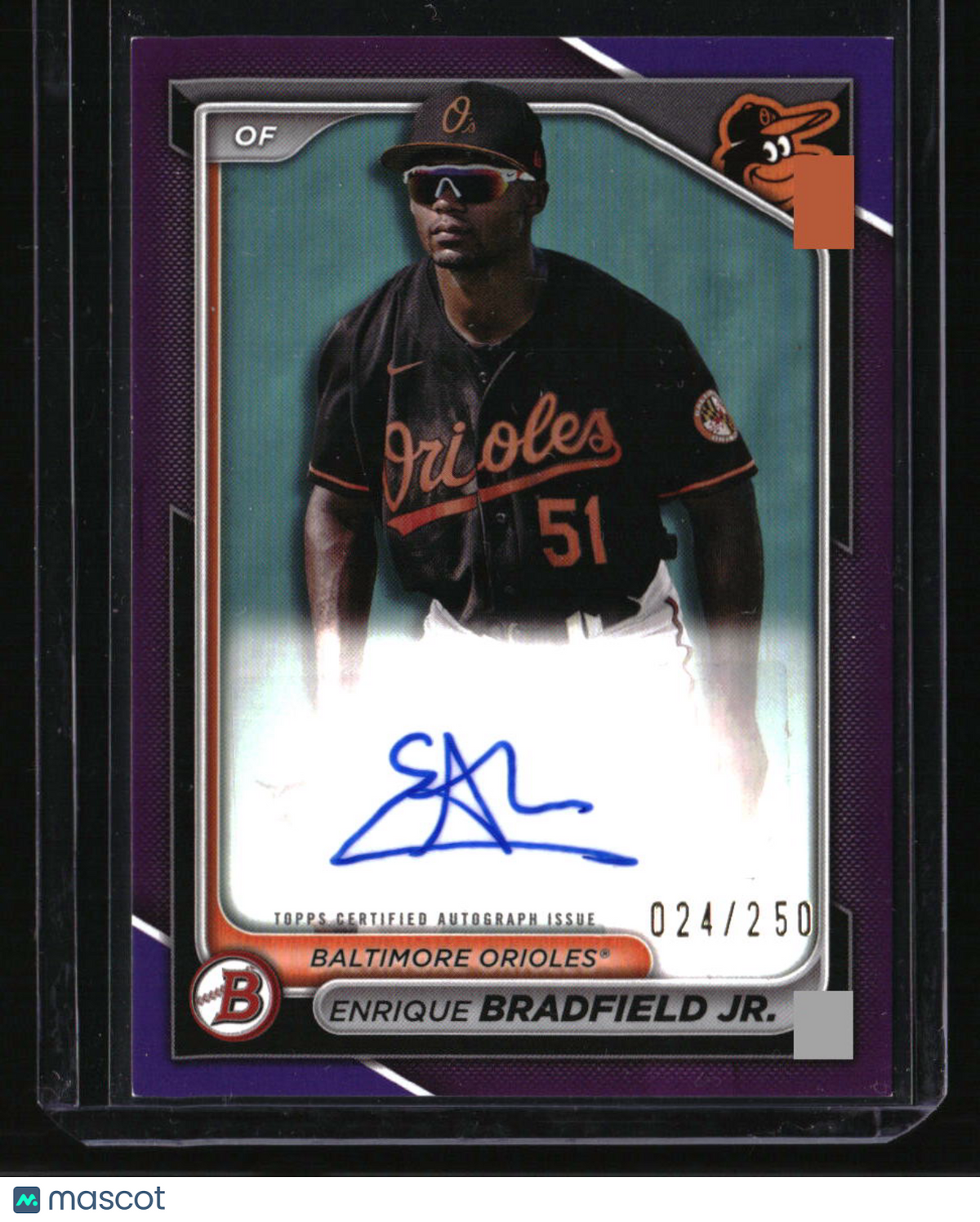 2024 Bowman Enrique Bradfield Jr. Prospect Autographs Purple #/250