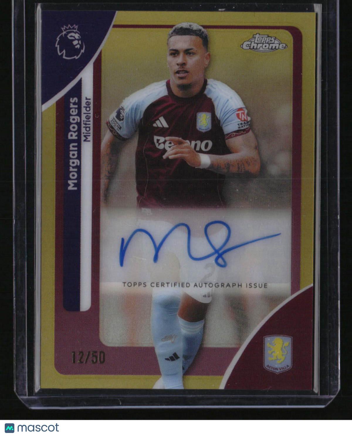2025-26 Topps Chrome Premier League Morgan Rogers Chrome Auto Gold #/50