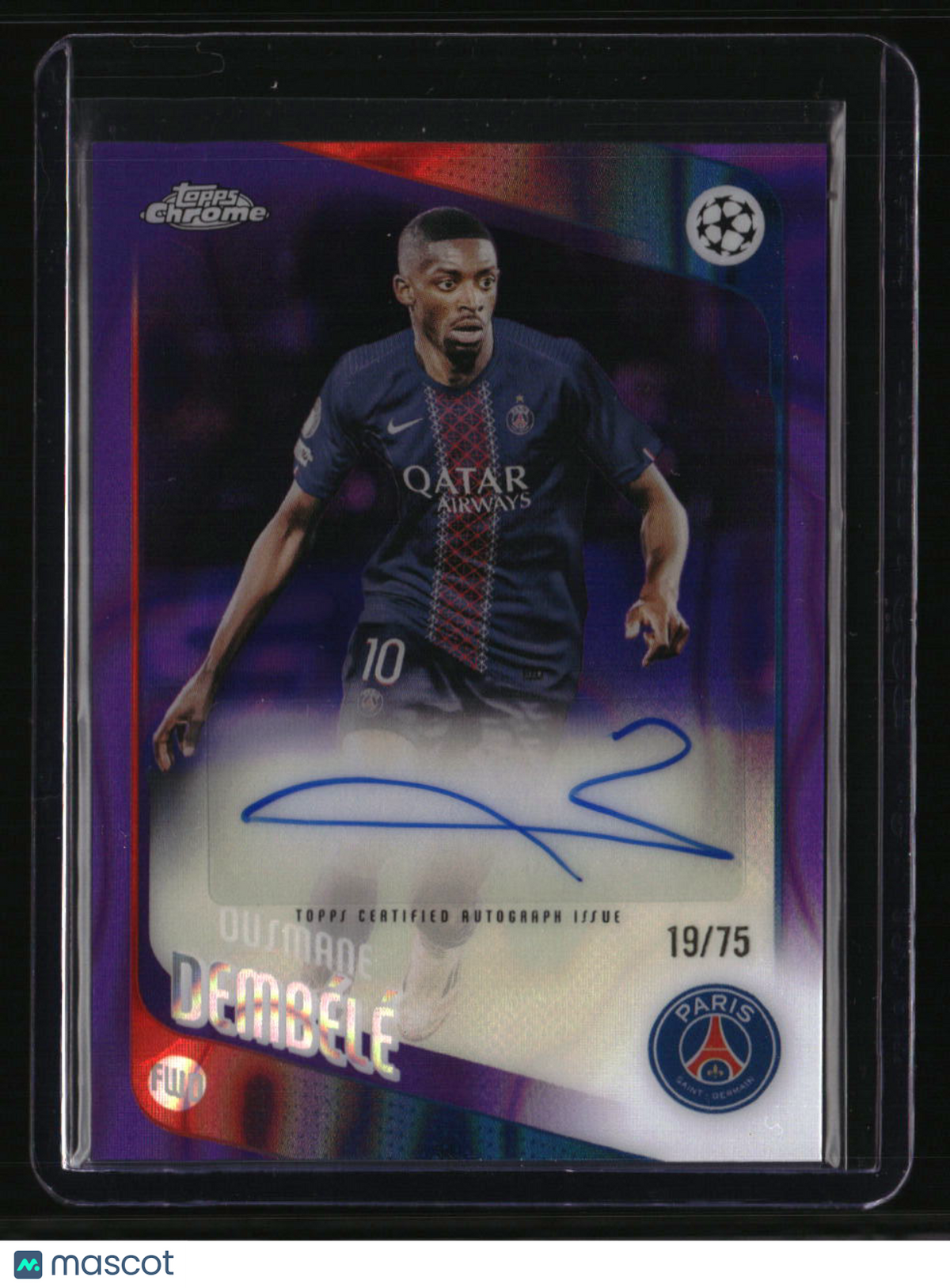 2025-26 Topps Chrome UEFA CC Ousmane Dembélé Chrome Auto Purple Lava #/75