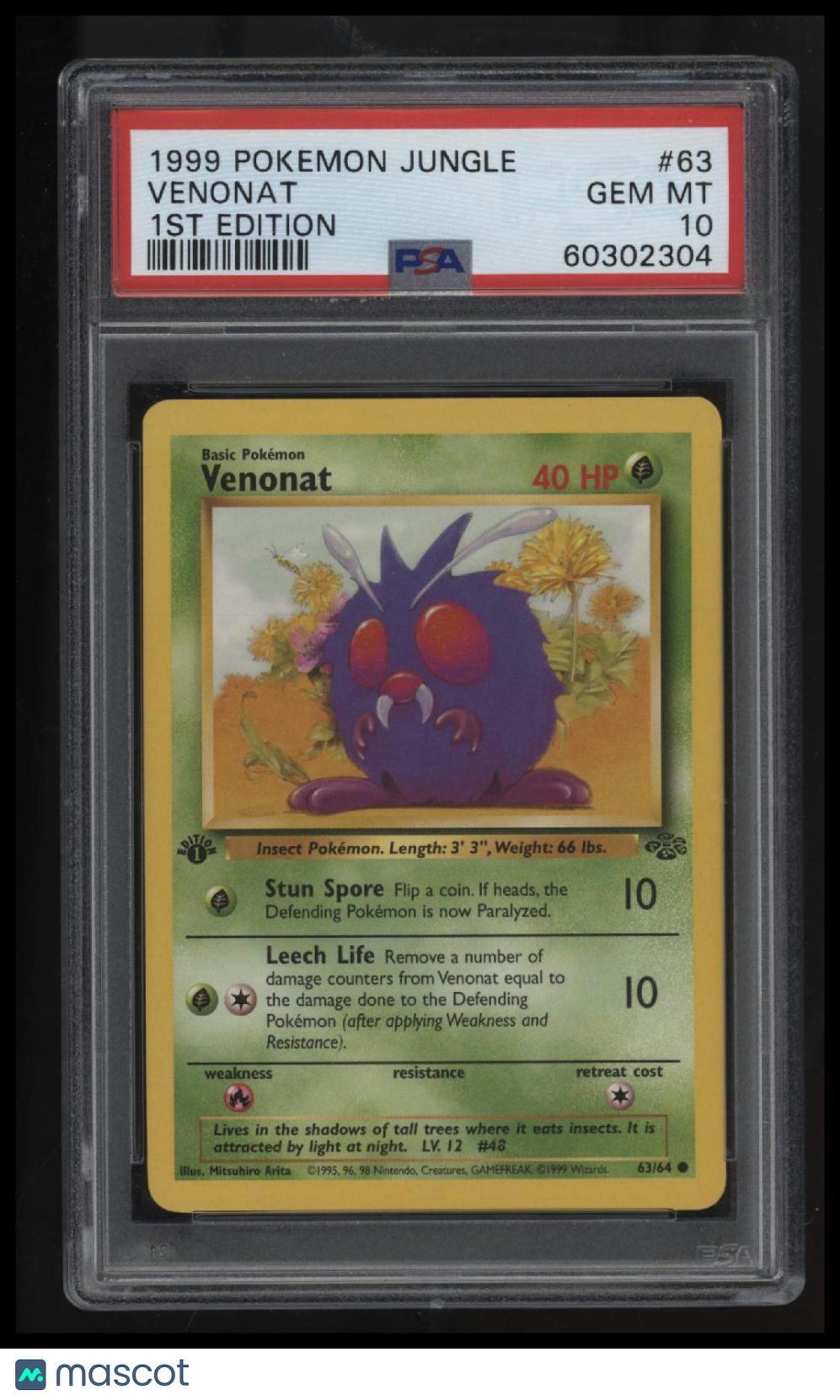 1999 Pokemon Jungle Venonat 1st Edition PSA 10