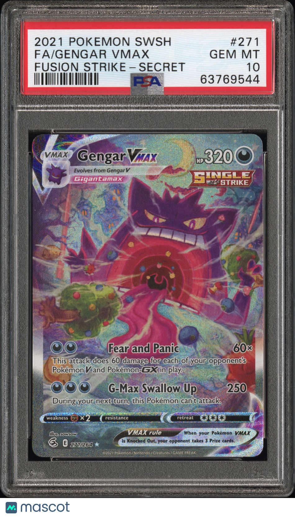 2021 Pokemon Sword & Shield Fusion Strike Fa/Gengar Vmax Secret PSA 10