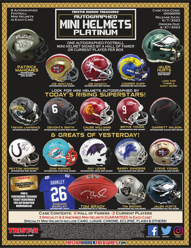 2023 TriStar Hidden Treasures Autographed Football Mini Helmet Platinum Edition Hobby Box