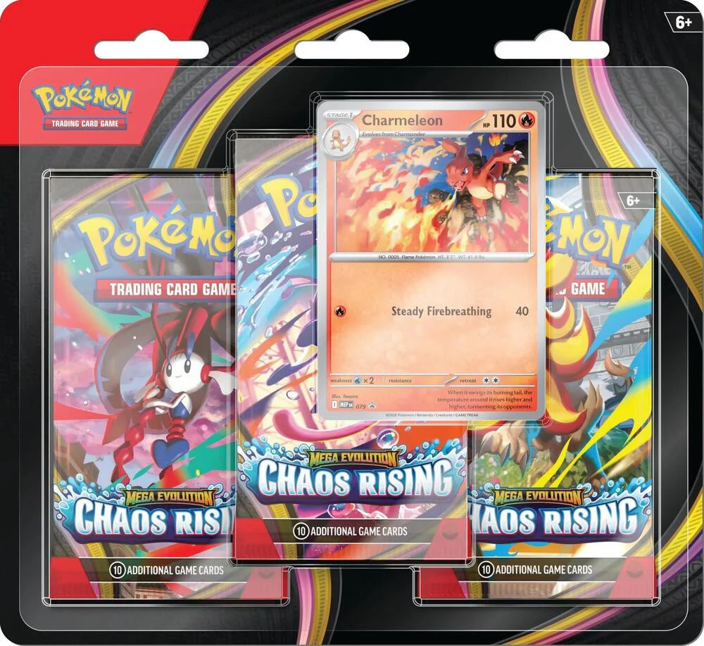 Pokémon 3 pack blister with Chaos Rising booster packs and a Charmeleon promo card
